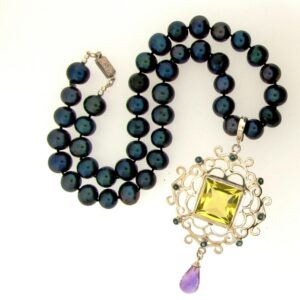 Lemon Quartz and Peacock Pearl Collar