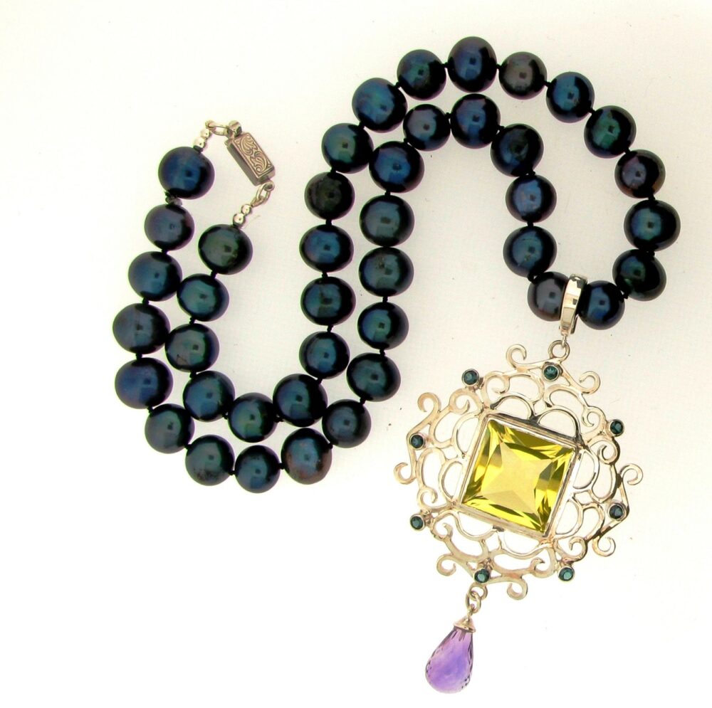 Lemon Quartz and Peacock Pearl Collar