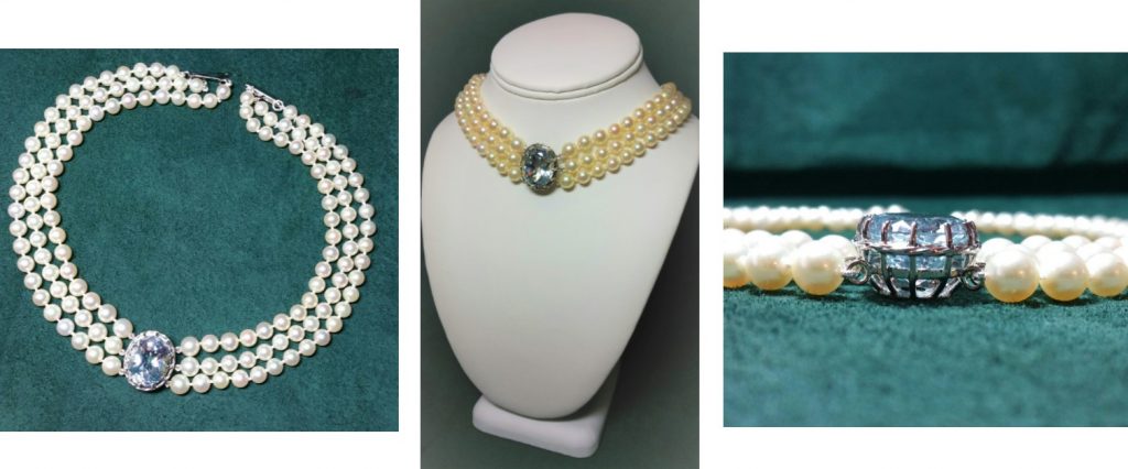 March Birthstone, Aquamarine, Gold, Cultured pearls, Commissions, Handcrafted, Blue gemstone